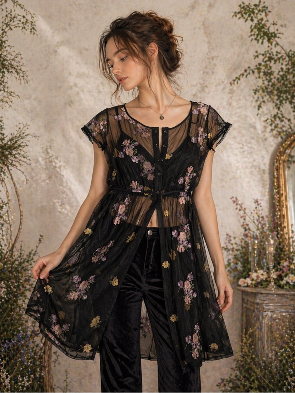 Dark Fairy Whimsigoth Floral Sheer Whimsical Festival Dress  Small
